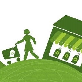 Illustration représentant un individu sortant d'un supermarché